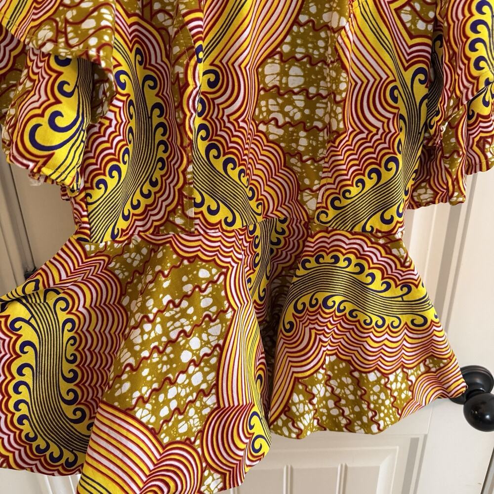 Handmade 100% Cotton Wax Block Print Peplum Top Women’s Size Small - Picture 4 of 16